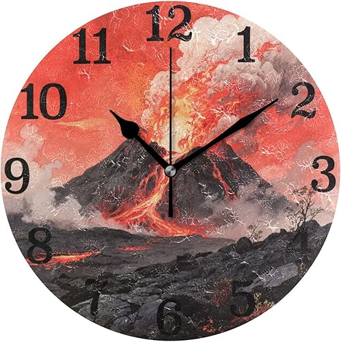 KLL Black Fire Mountain Red Fire 10 Inch Round Wall Clock Retro noiseless Decorative for Bedroom Dining Room Kitchen relojes de pared para cocina