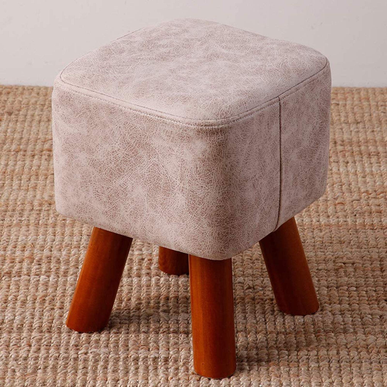 Pouf rond en faux cuir avec jambes en bois DASHADAO