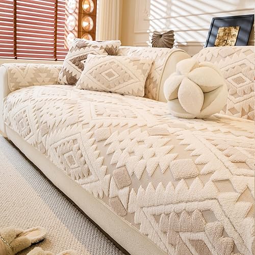 Funda de sofá para perros, lavable, funda de felpa suave para sofá de dos plazas y sofá de 23 cojines, funda antideslizante para sofá (beige, 35.5 x