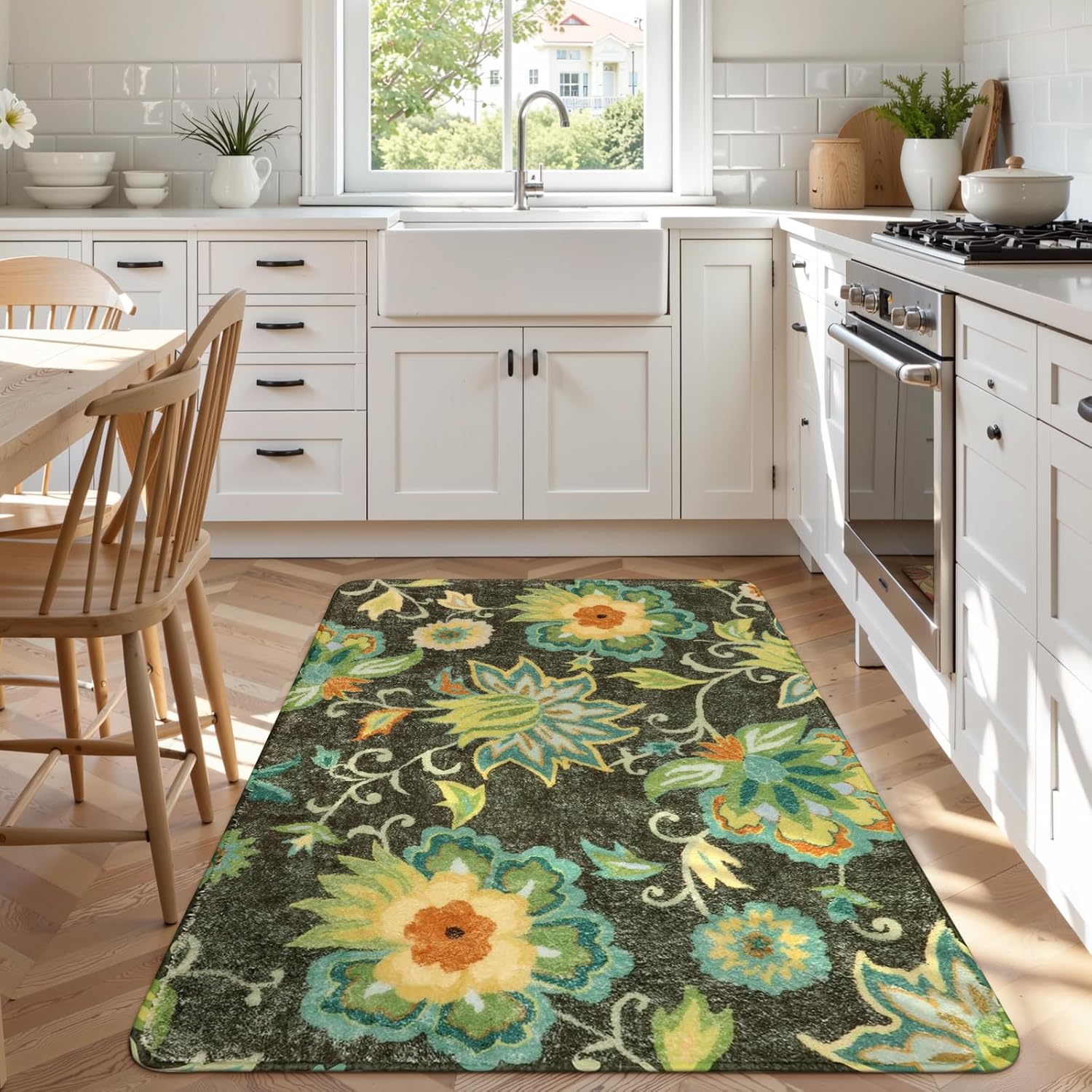 Lahome Collection Modern Floral Area Rug - 3'x5' Non-Slip Colorful Vintage Area Rug Accent Distressed Throw Rugs Floor Carpet for Living Room Bedrooms