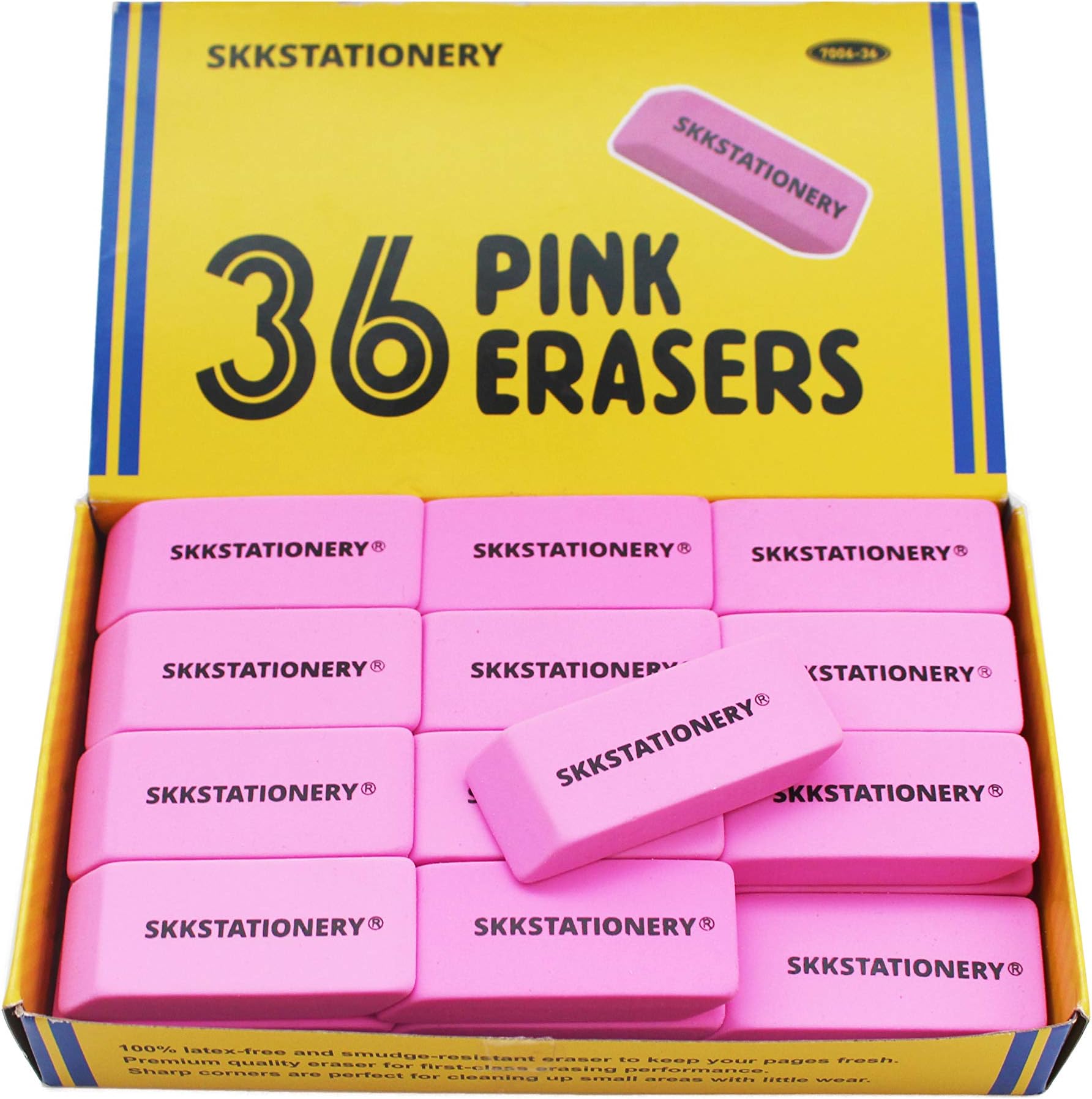 SKKSTATIONERY Earsers Set of 36, Pink Bevel Erasers.