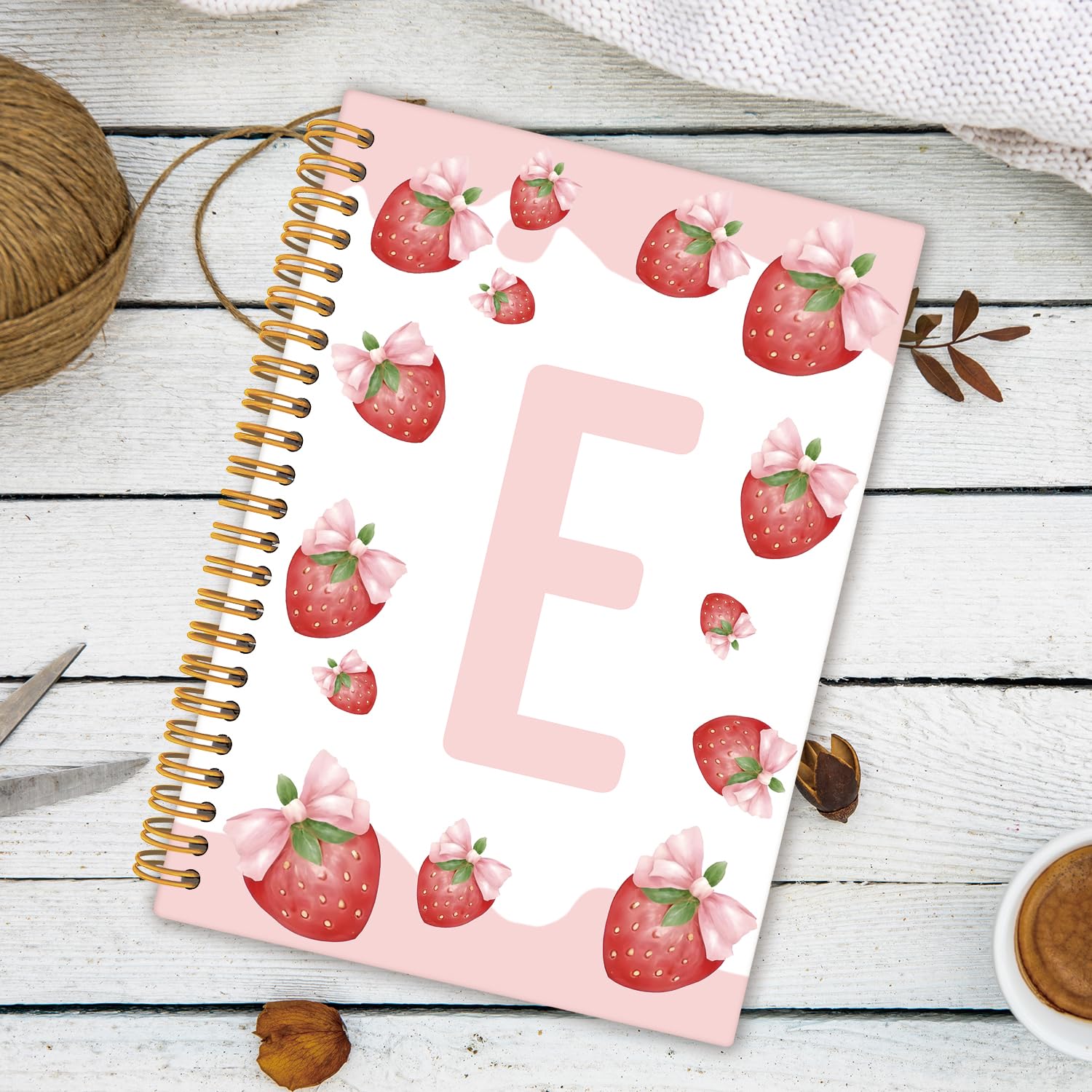 Diario con lettera E iniziale fragola, quaderni carini per donne, diario a spirale rosa per ragazze adolescenti, diari personalizzati per donne, grazioso taccuino a spirale con copertina