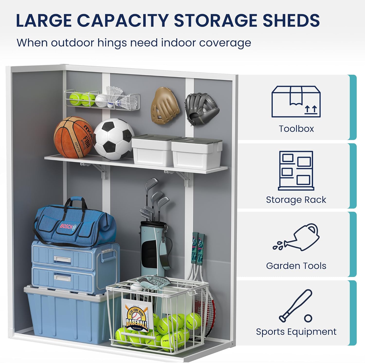 Amopatio 47 Cu.ft Vertical Storage Shed with Shelves, 4.5x5.5 FT Outdoor Resin Shed with Floor, Waterproof Weather Resistance Plastic Cabinet, Lockable Doors for Patio, Garden, Lawn, Grey & White