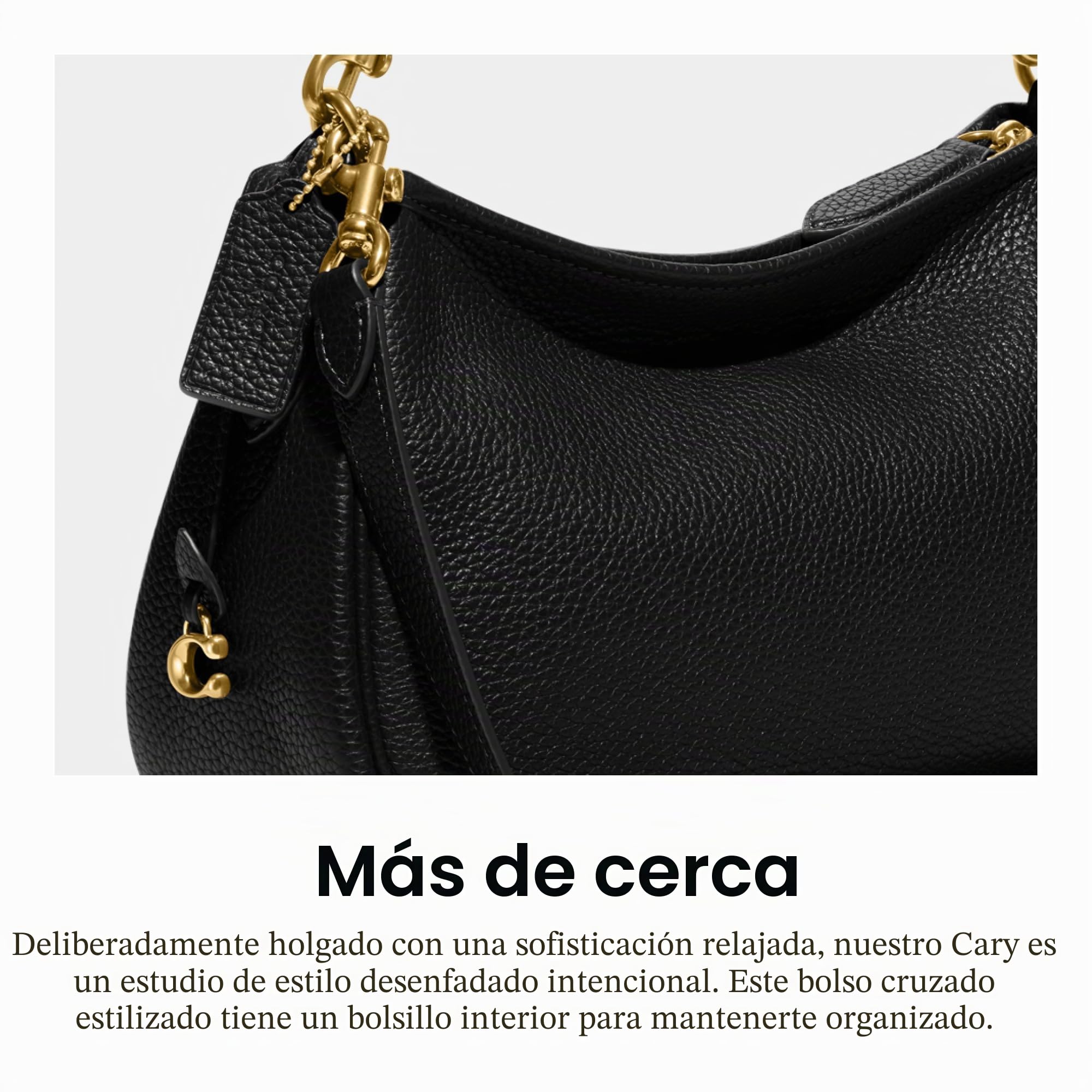 COACH Bolso cruzado Cary de piel suave de guijarro para mujer que ofrece cierre de cremallera con correa desmontable