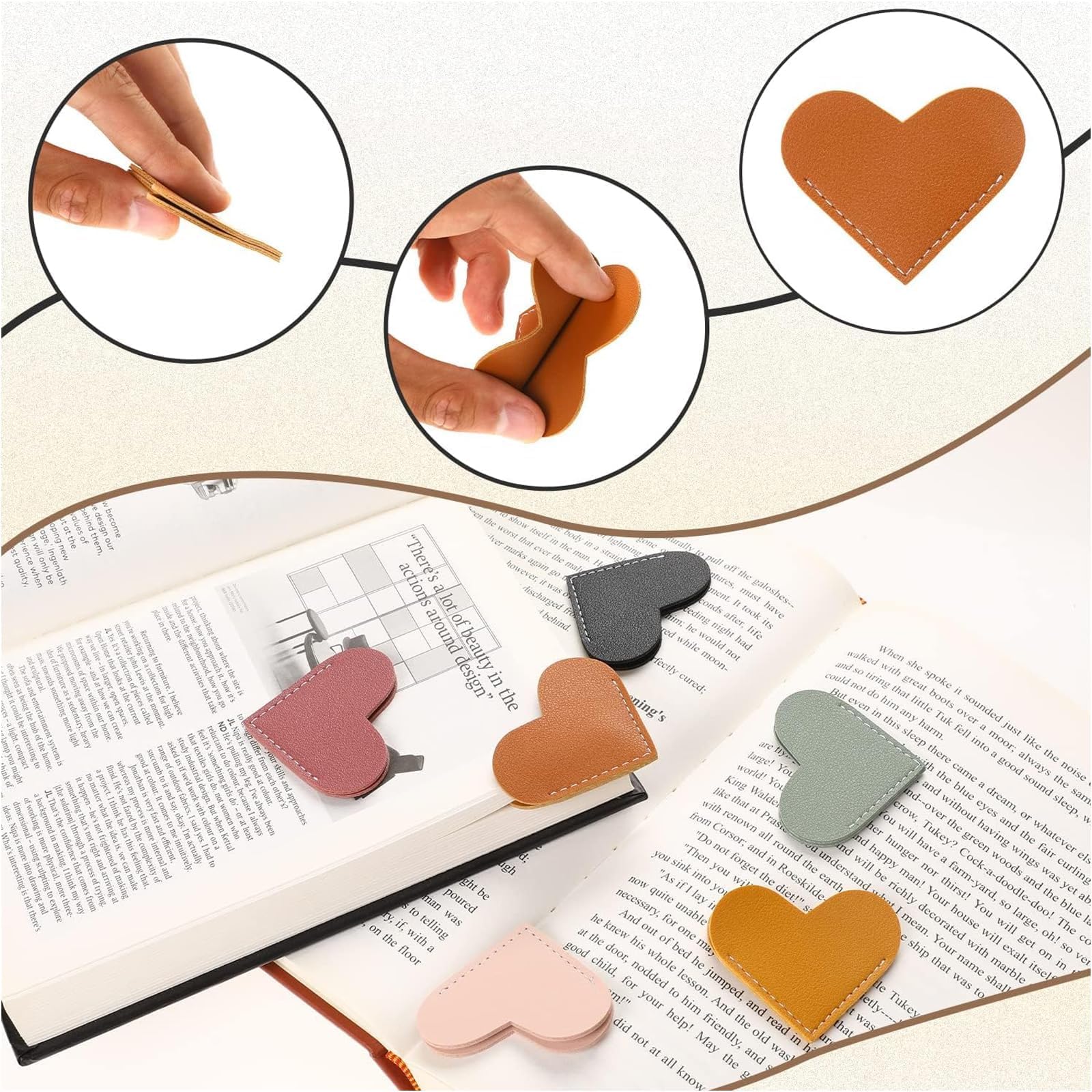 6 Pcs Leather Heart Bookmark, Corner Page Book Marks, Leather Bookmark for Teacher Reading Lovers,School Office - Image 3