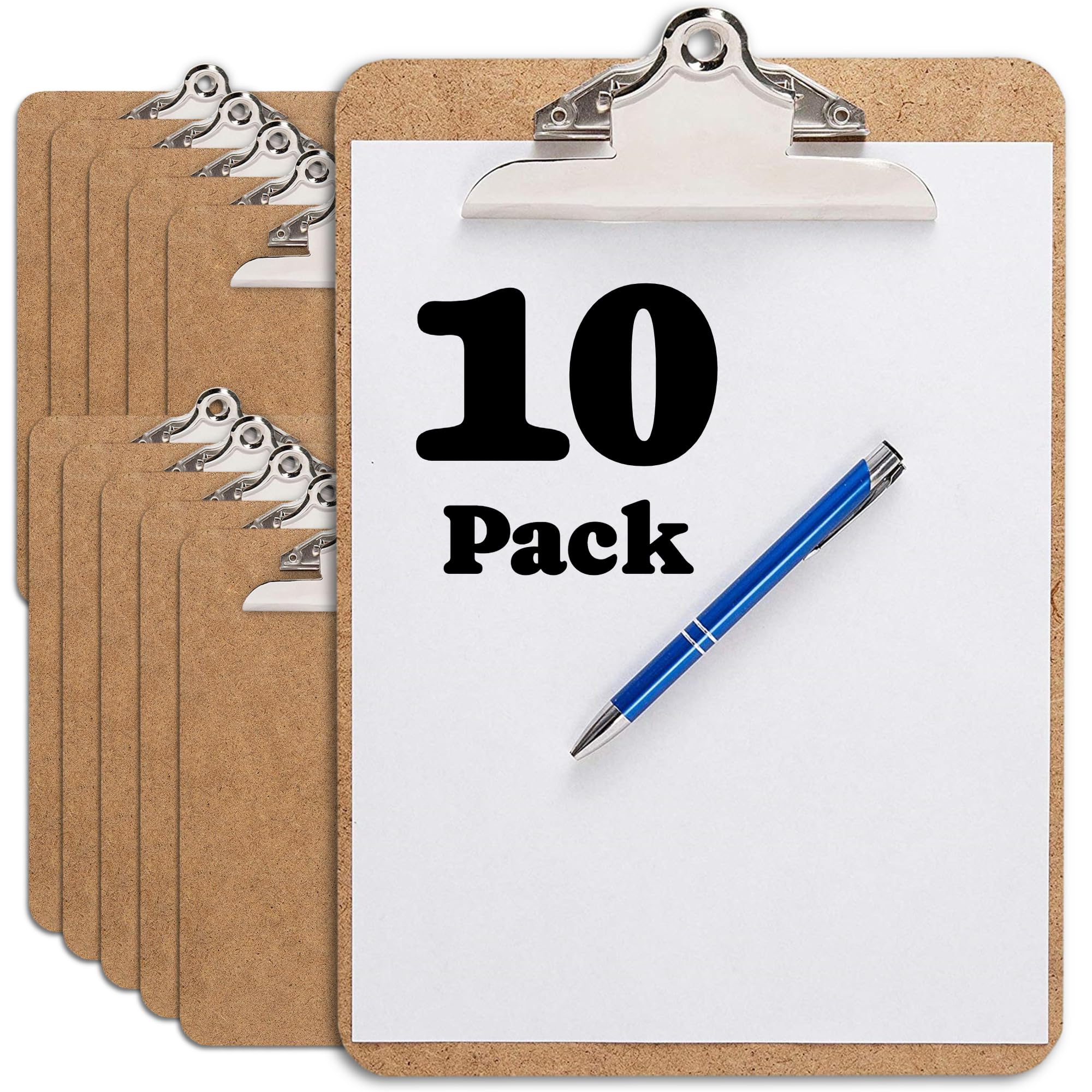Letter Size Clipboard with Butterfly Clip (Pack of 10) - 9'' x 12.5'' Large Wood Clipboards for Classroom, Clipboards for Kids | Hardboard for Office, College, Teacher & Back to School Supplies
