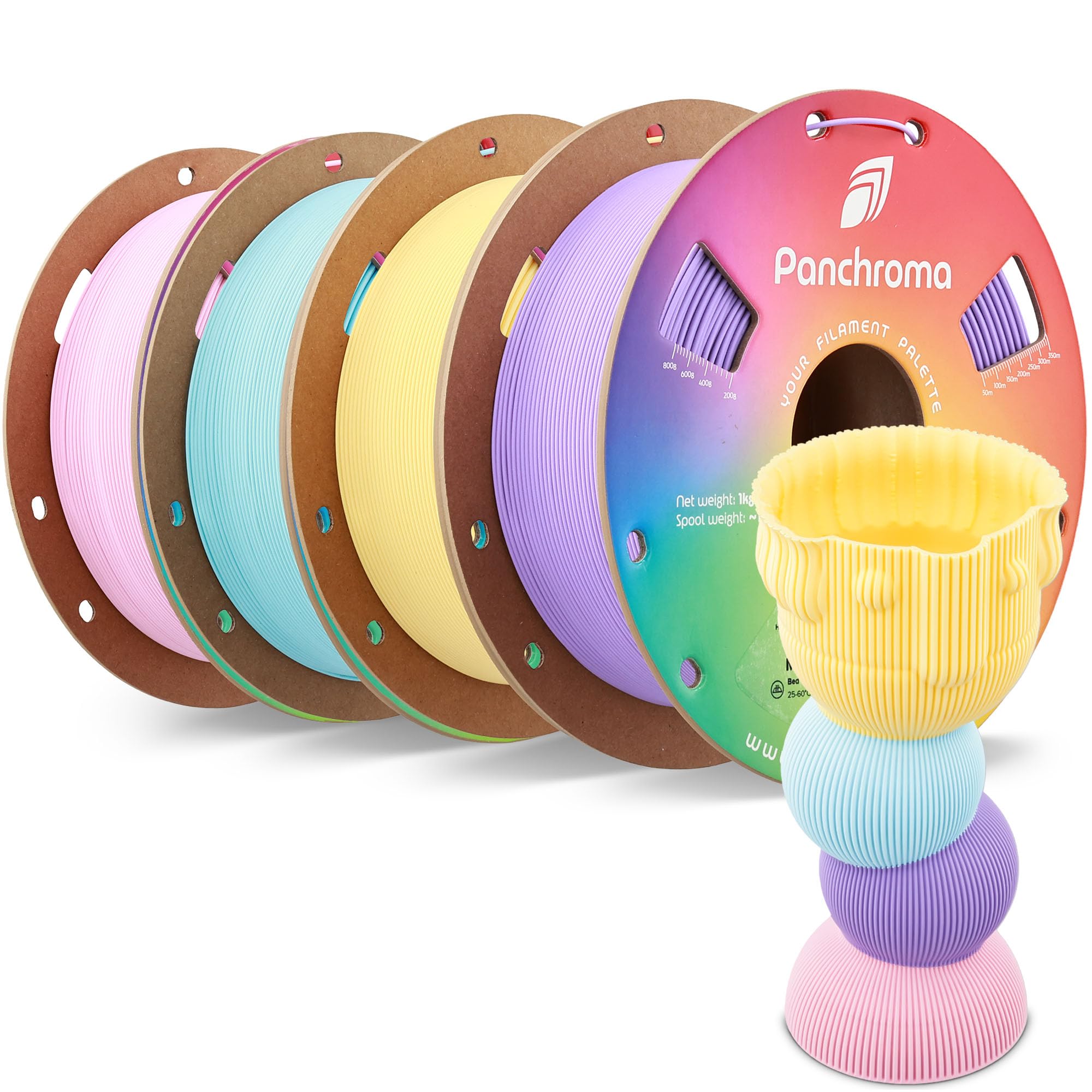 Polymaker Panchroma Matte PLA 3D Printer Filament Bundle 4kg, 1.75mm | High Speed 3D Printing Filament Fits for Most FDM Printers, Sakura Pink*1+Lavender Purple*1+Pastel Ice*1+Pastel Banana*1