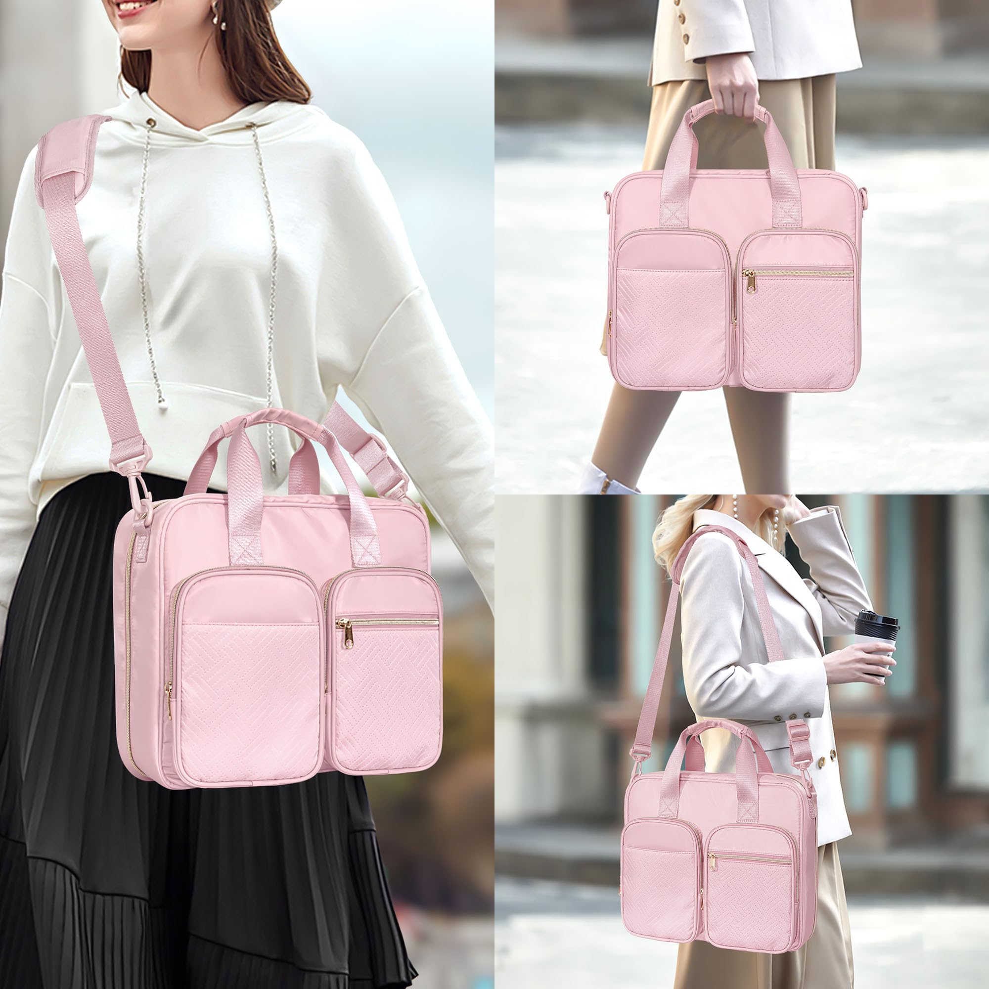 Raccoglitore ad Anelli con Cerniera a 3 Anelli, Borsa Organizer da 2 Pollici con Tracolla Adatta a Laptop da 13 Pollici e 500 Fogli, Rose (Solo Borsa Vuota)