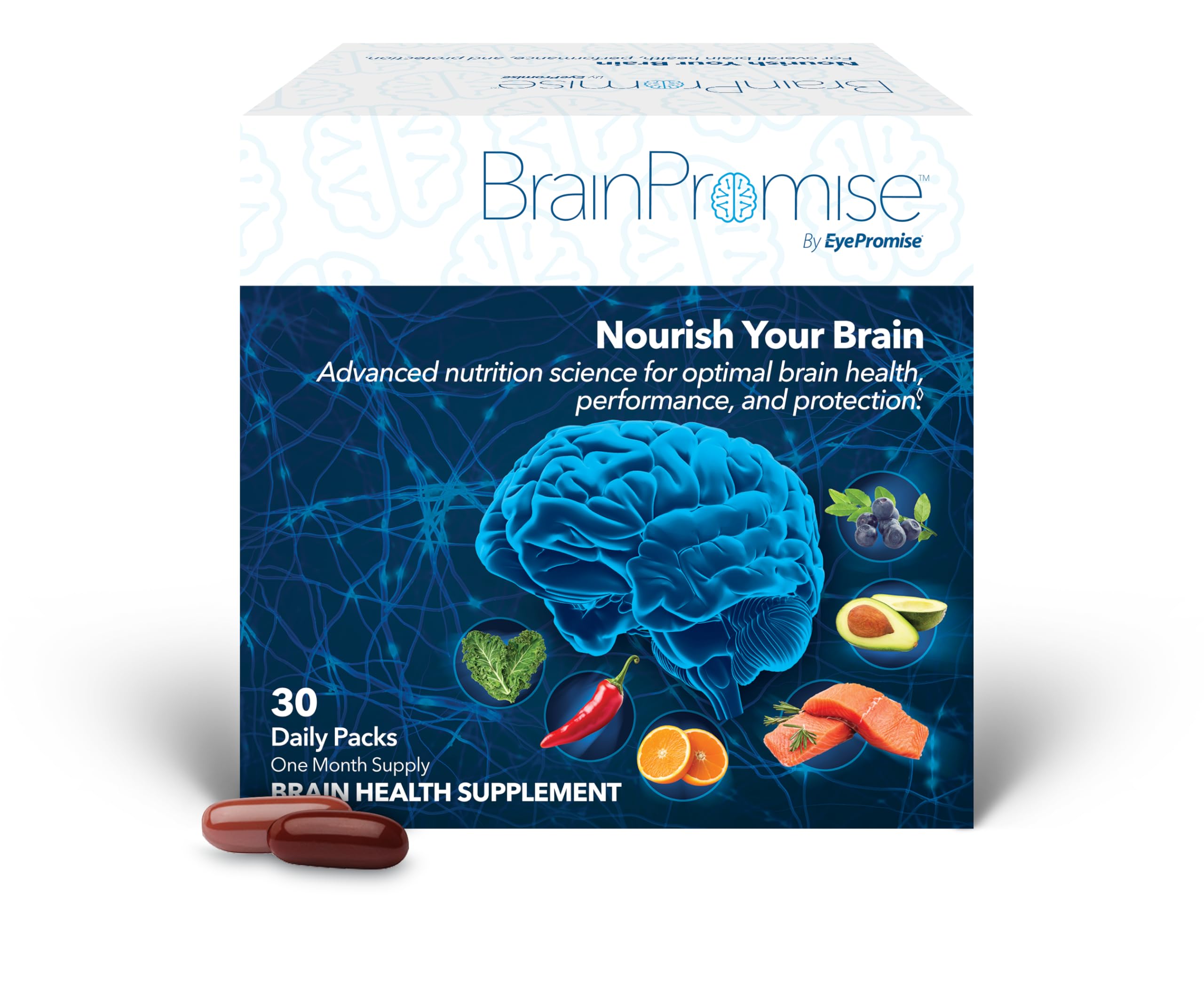 EyePromiseBrainPromise Brain Supplement Improves Memory & Focus, Supports Brain Health, Performance, and Protection. Comprehensive, Science-Based Formula, 30-Day Supply Softgels