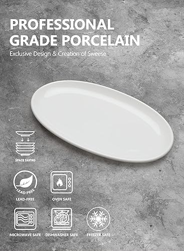 Miniatura 3 de Sweese 750.101 - Platos ovalados de porcelana blanca para fiestas, bandejas ovaladas grandes para servir platos de pescado, carne, restaurante