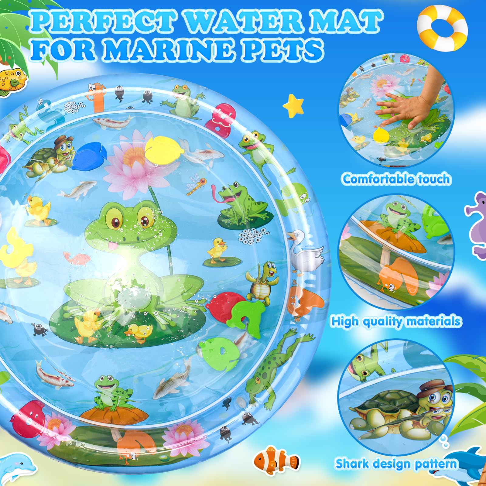 YAOZUP Tappeto Acqua Gatto, Tappeto d'acqua Sensoriale Addensato di Alta Qualità, Tappeto Gonfiabile con Sensore d'acqua, Tappeto d'acqua Interattivo Estivo per Gatti e Cani (Rana)