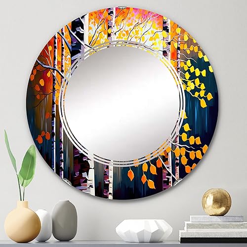 Miniatura 9 de DesignQ Autumn Birch Trees Forest I- Espejo de tocador, espejos de baño, espejos de pared para sala de estar, dormitorio, espejo ovalado, grande, 20