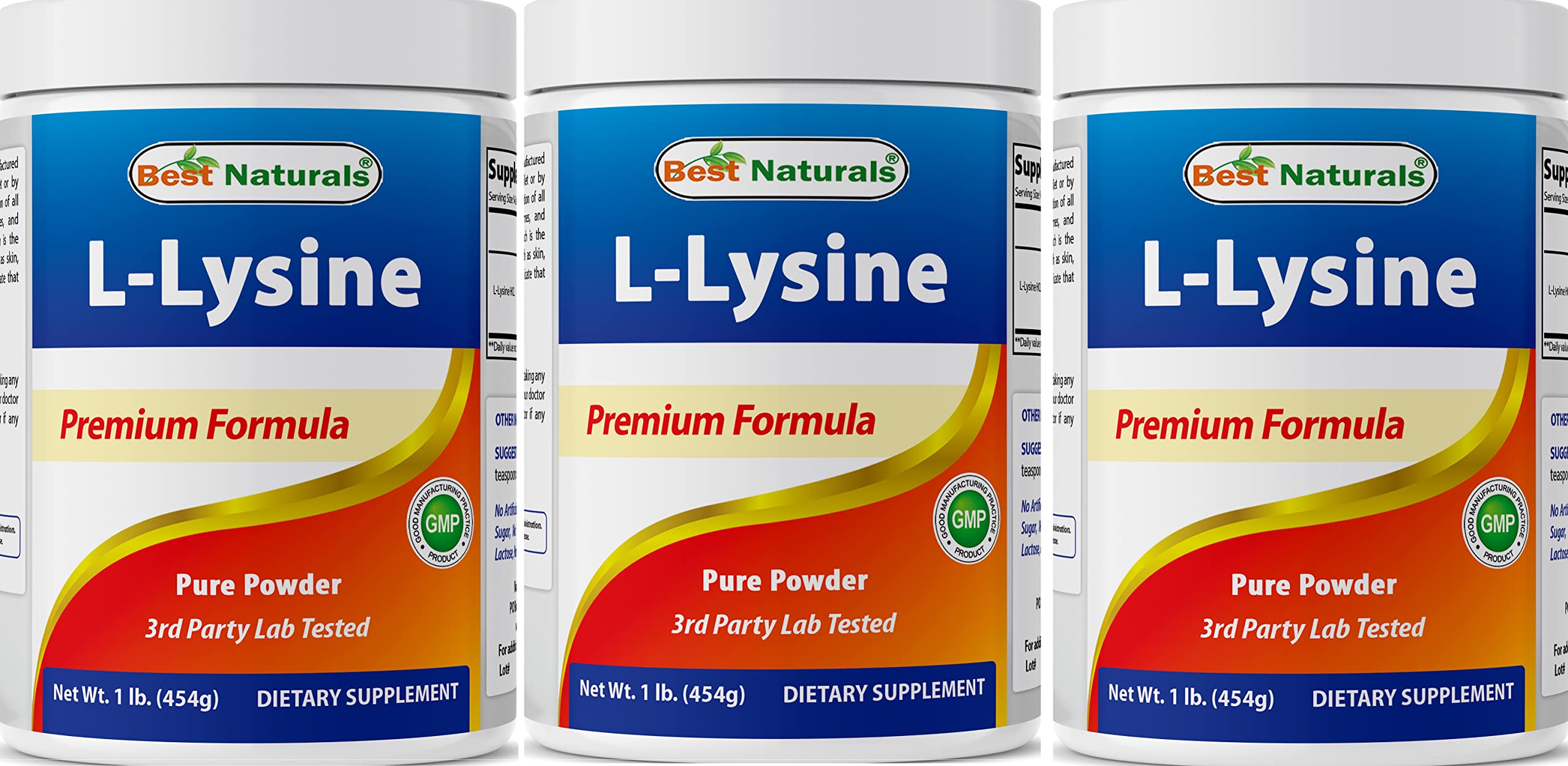 Best Naturals Lysine Powder, 1 Pound - 100% Pure (1 LB (Pack of 3))