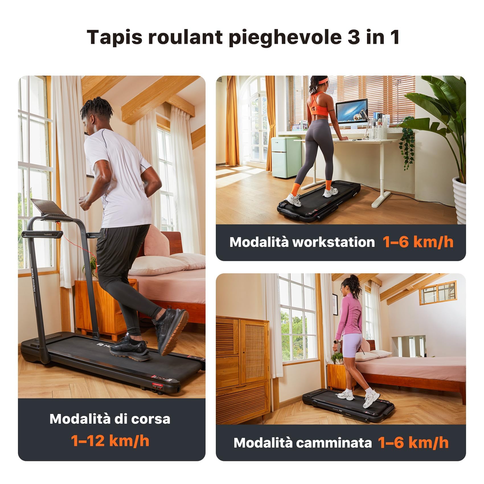 Mobvoi Home Treadmill SE Tapis Roulant AI Intelligente Elettrico 1-12km/h Pieghevole 3 in 1 Tappetino da Passeggio Portatile Compatto da 2,5 HP con Display LED Telecomando TicSports APP 120 kg