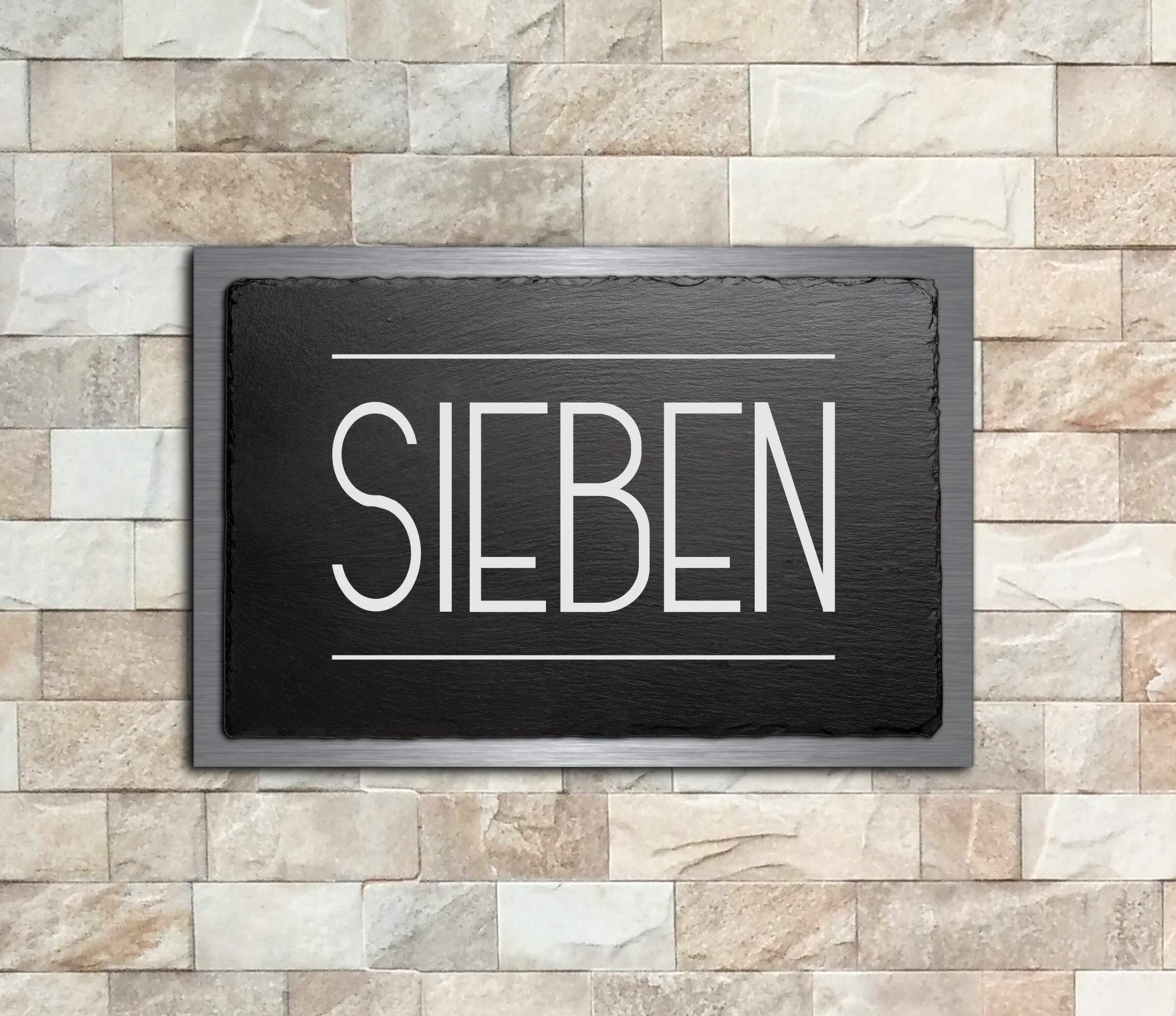 Premium Türschild | Hausnummer aus Schiefer und V2A Edelstahl | Namensschilder mit Gravur und Motiven Familien-schilder für die Haustür mit Namen selbstklebend oder mit Bolzen 30x20 cm