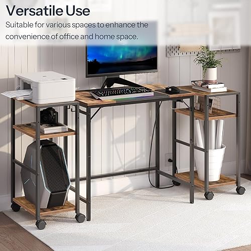 Miniatura 8 de HOOBRO Soporte de torre para computadora, soporte de torre de PC de 3 niveles, soporte de PC con estación de carga, soporte móvil para CPU que se