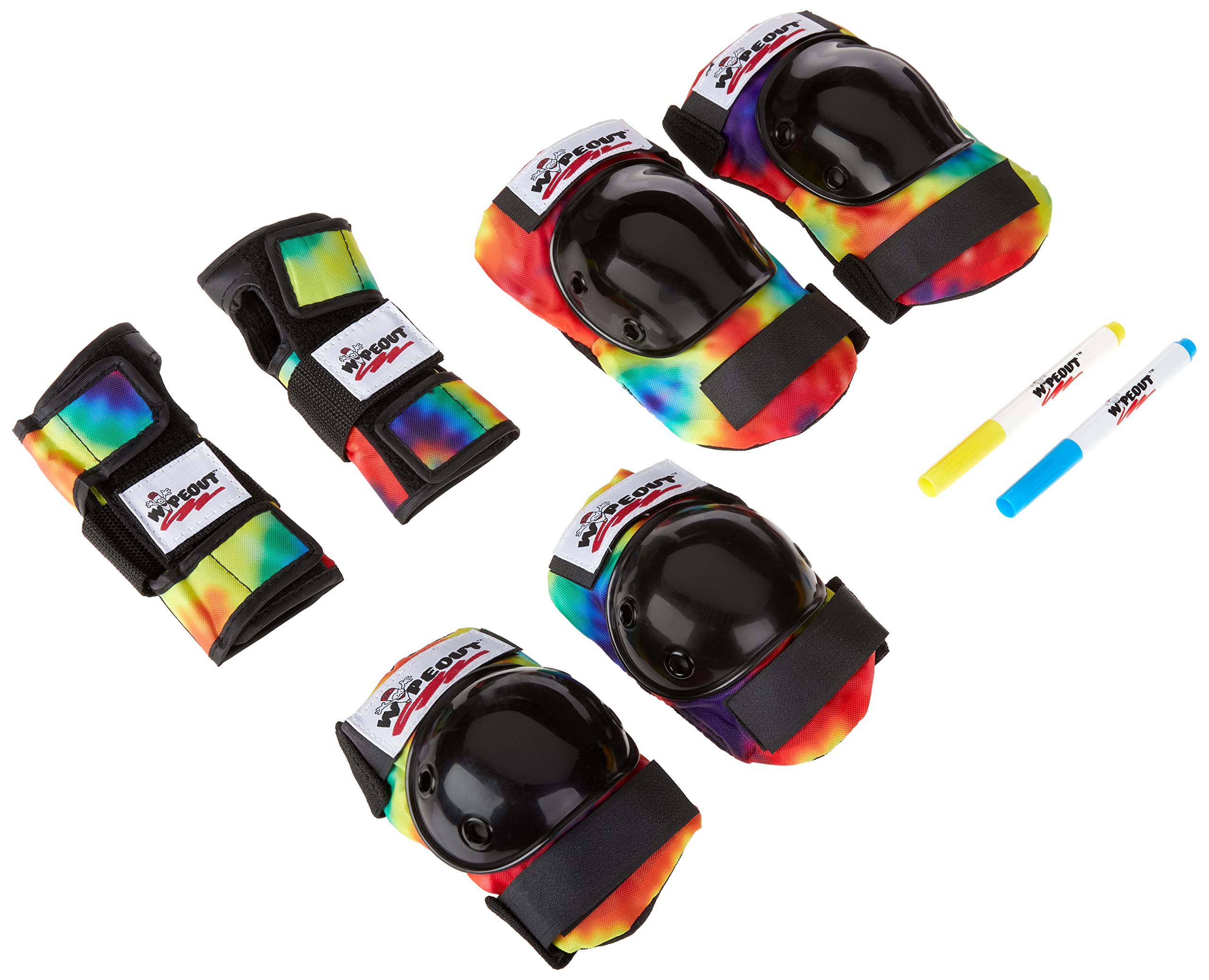 Wipeout Dry Erase Kids’ Pad Set with Knee Pads, Elbow Pads, and Wristguards, Tie Dye, Ages 5+