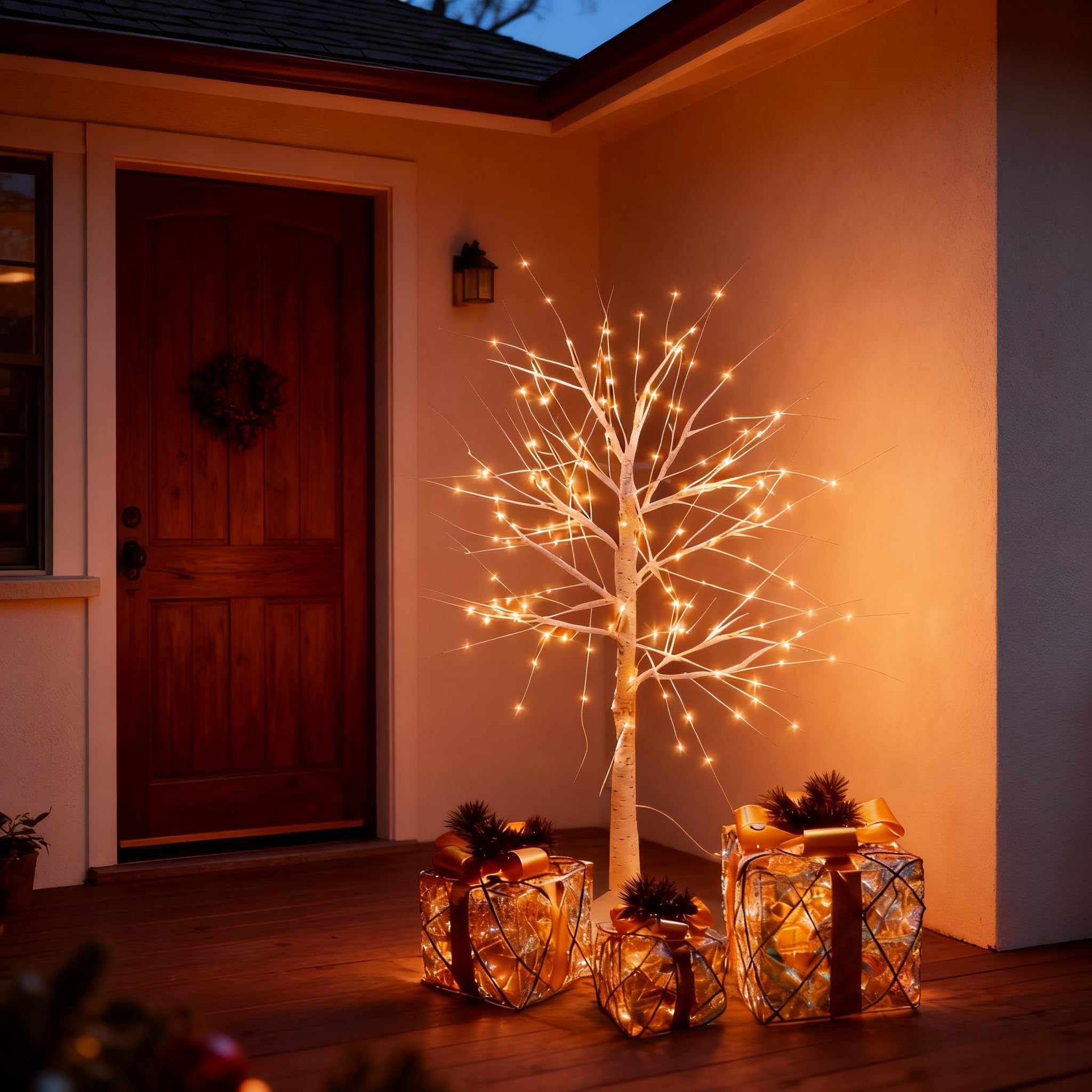 CCLIFE Albero Luminoso da Interno Led Esterno Albero Fatato Lampada Natale,Lampada Albero di Betulla Bianca,Bianco Caldo,IP44,120 cm,150 LED,CushHom