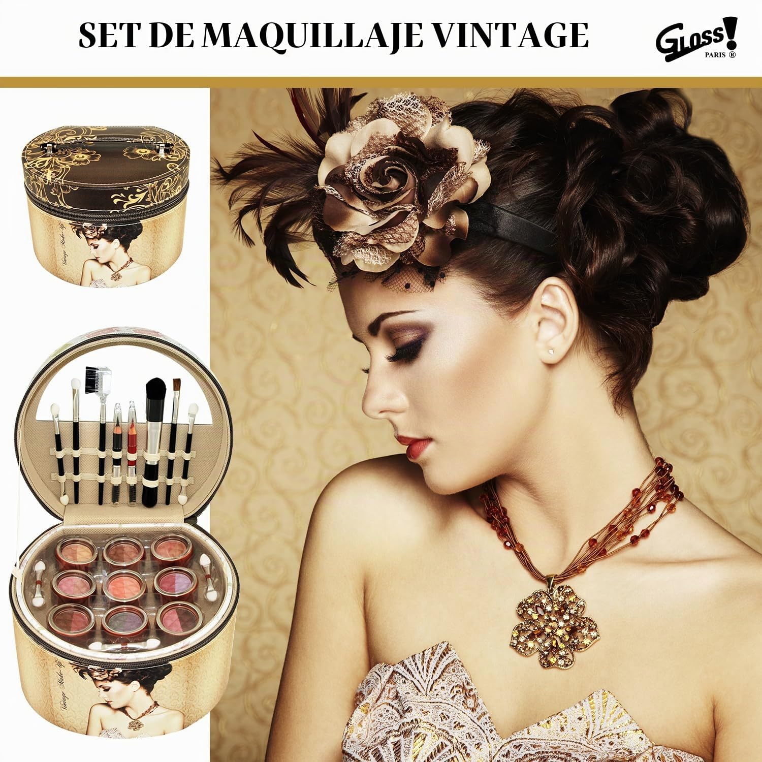 GLOSS ! Maletín de maquillaje - Estuche de belleza - Paleta de maquillaje - Mate y brillante - Estuche de regalo original para mujer, cumpleaños, Día de la Madre, Navidad, San Valentín - GOLD