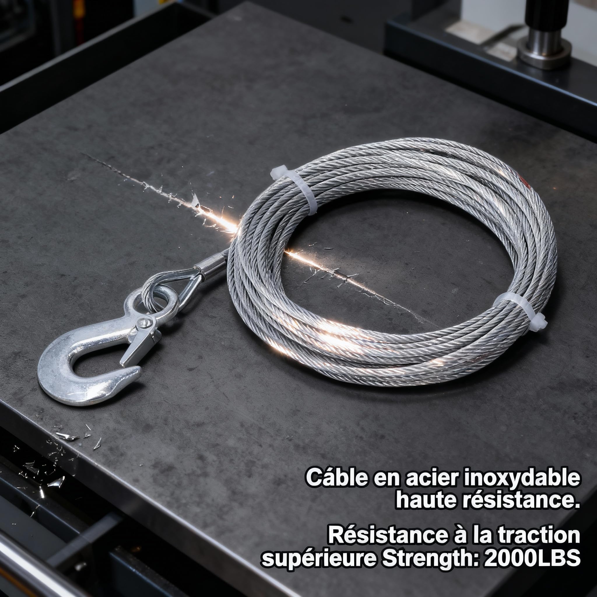 treuil câble métallique 4 mm x 12 m câble 2000 LBS force acier inoxydable galvanisé remplacement