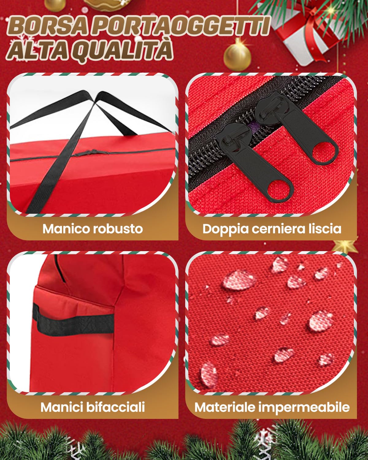 Borsa Per Albero Di Natale 125x50x38 Cm - Per Alberi Da 6-7.5 Piedi - In Tessuto Oxford Impermeabile - Foto 12