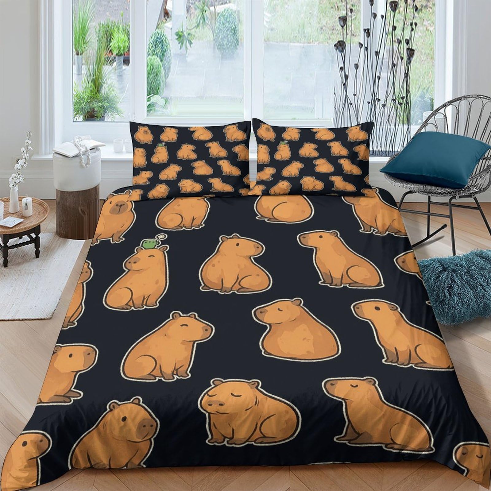 Ctjqhvkz Style-2 3D Printed Capybara Fitted Sheet Microfiber Orange Animal Bed Cover For Bedroom Dorm Mattress Decor Protection Single（135X200cm）