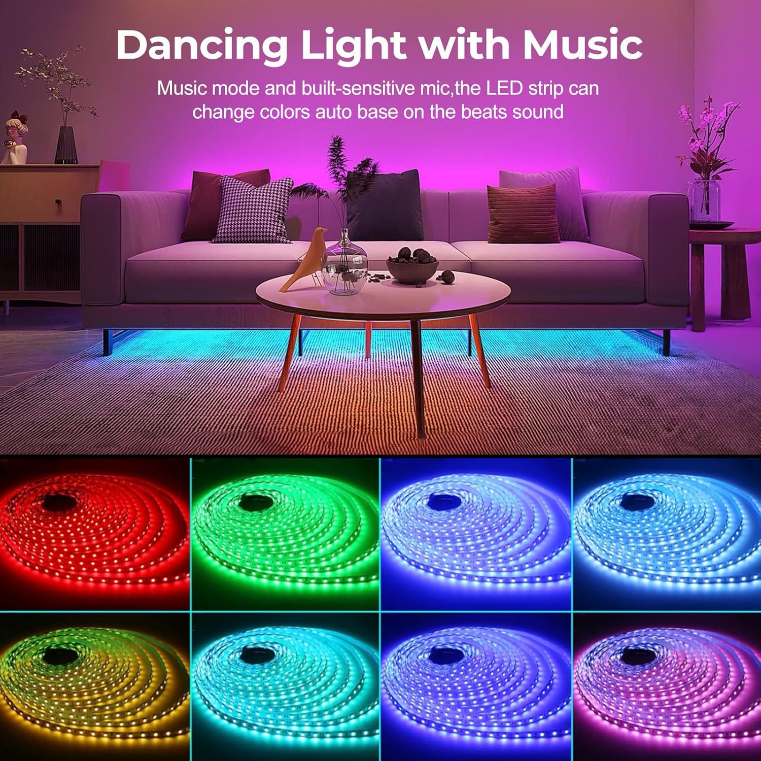 Waterproof LED Strip Light 5M,60 LED/M,300 LEDs Super Bright,5050 Outdoor RGB Rope Light with Remote APP Control, Music Sync Color Changing for Ceilings/Home/Party/Outdoor Patio Decor