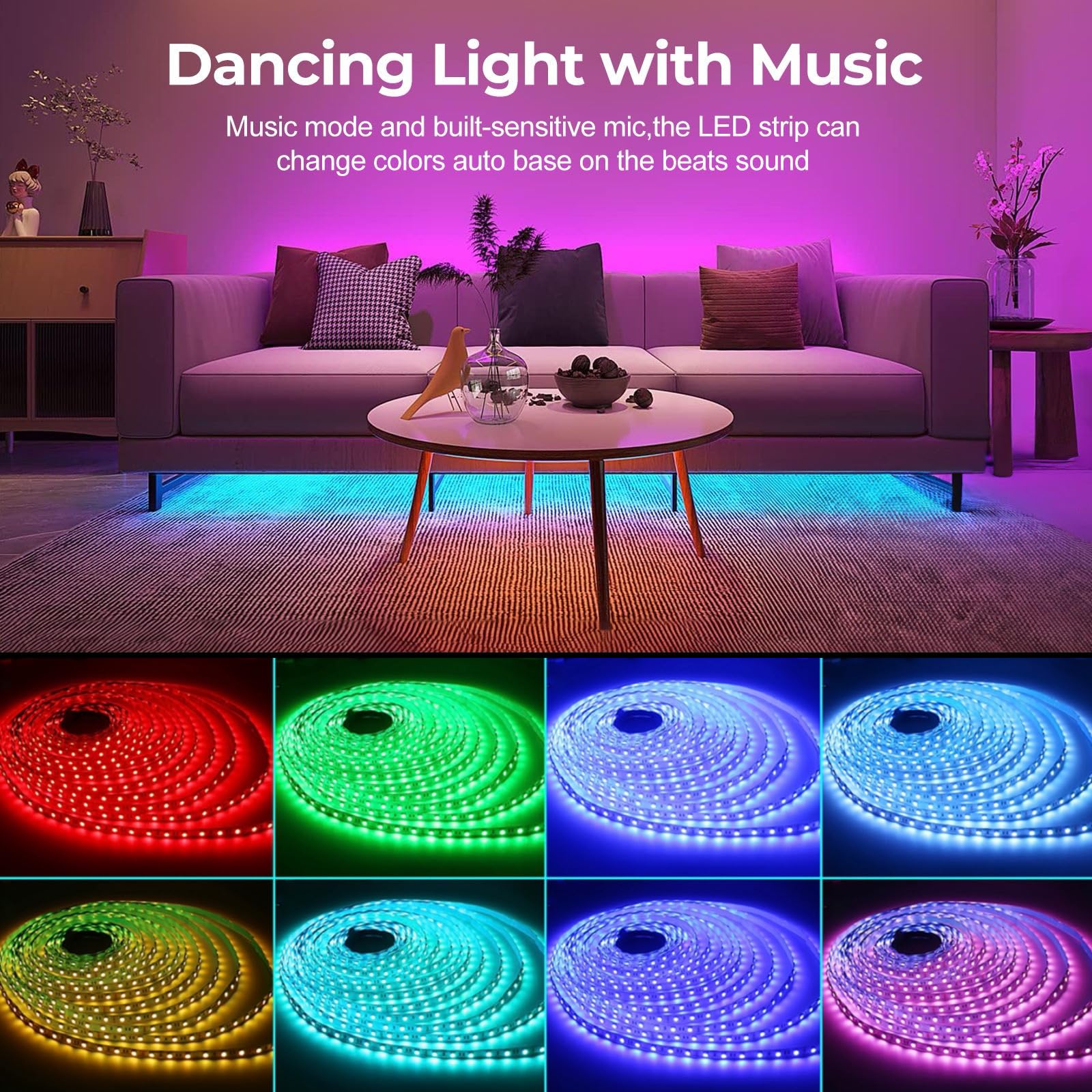 LUXONIC Impermeabile Striscia LED 10m(2X5M), 60 LED/m, 600 LED Super Luminoso, 24V 5050 RGB Esterna Flessibile Luci LED Colorate, APP e Telecomando, Sincronizzazione Musicale, per Cucina, Feste, Bar