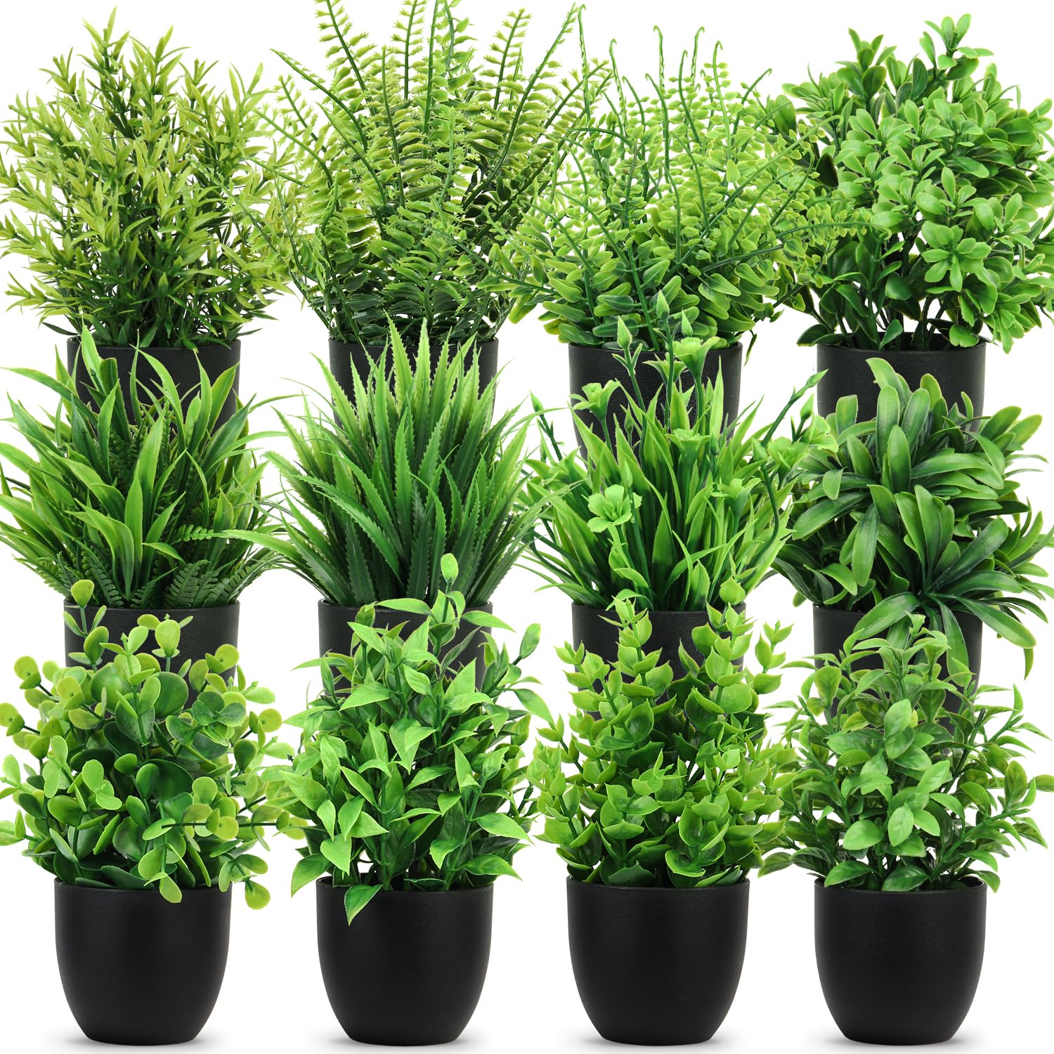 LELEE Artificial Plants Mini Fake Potted Plants, 8 pcs Small Eucalyptus Potted Faux Decorative Grass Plant with White Pot for Home Decor, Indoor, Office, Desk, Shelf, Table Decoration: LELEE Artificial Plants Mini Fake Potted Plants, 12 pcs Small Eucalyptus Potted Faux Decorative Grass Plant with Black Pot for Home Decor, Indoor, Office, Desk, Shelf, Table Decoration