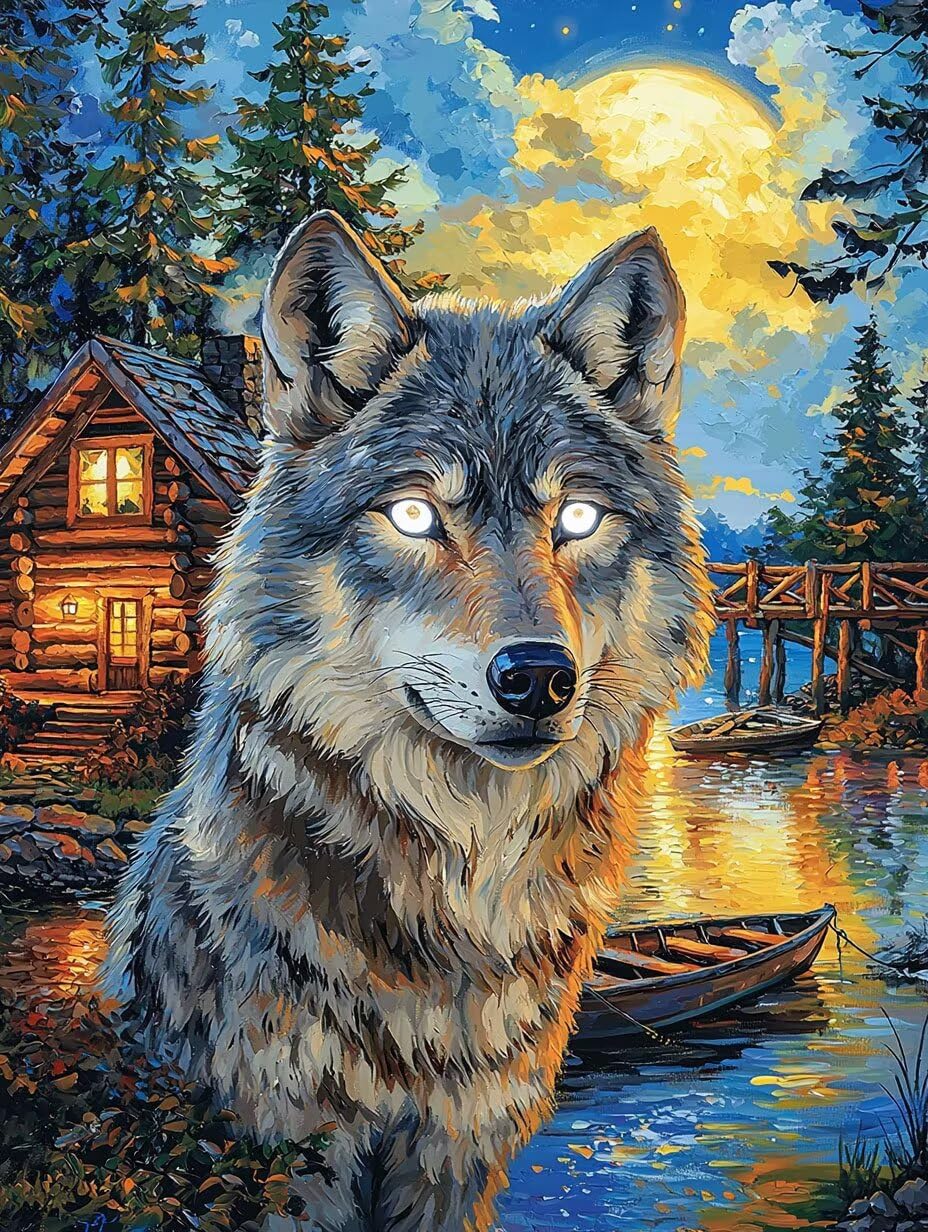 Malowanie według liczb dorosłych, krajobraz wilka chaty, 70x90cm q-579