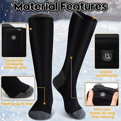 Miniatura 3 de Rabbitroom Calcetines térmicos para hombres y mujeres, batería recargable mejorada de 7.4 V con ajuste de 3 niveles, calcetines de esquí aislados