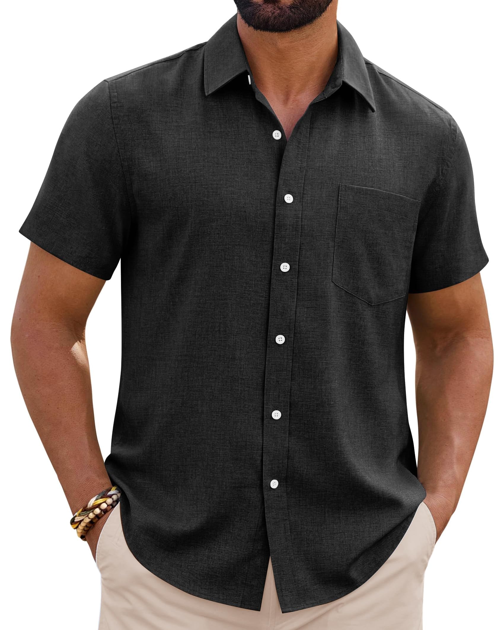 siliteelon Leinenhemd Herren Kurzarm Regular Fit Sommerhemd Freizeithemden Leicht Luftig Outdoor Strand Leinen Shirt