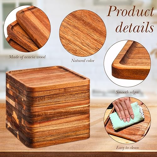 Miniatura 3 de Roshtia 12 platos de madera cuadrados de madera de acacia, bandeja de servir cena de Navidad, bandeja para servir, aperitivo, plato de cocina,