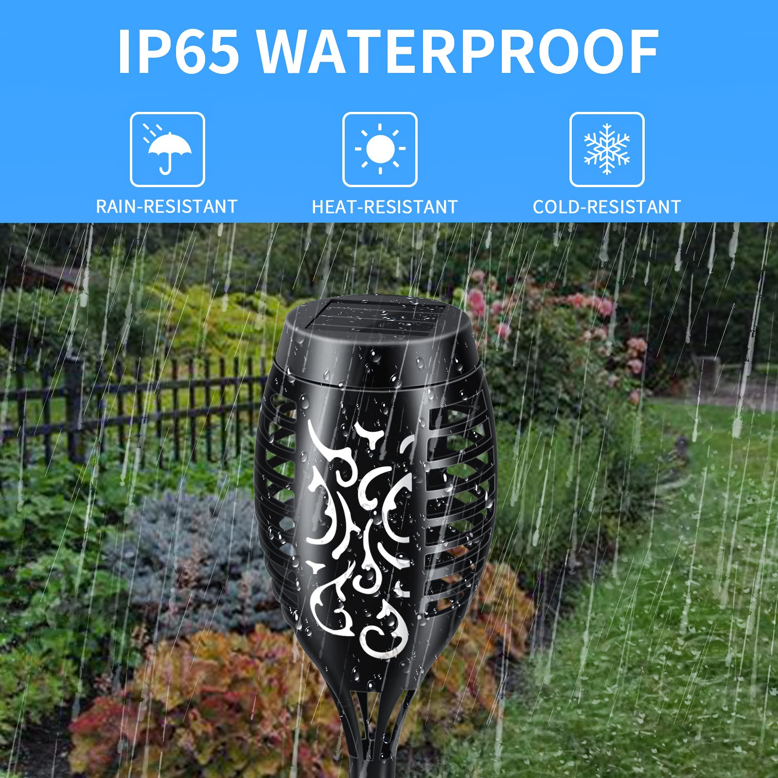 Solar Lights Outdoor 6 Pack, Solar Torch Light with Flickering Flame, Waterproof Pathway Lights - Image 3