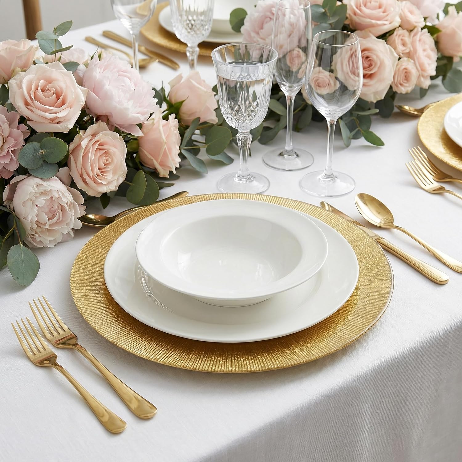 10 Pack 13" Gold Round Charger Plates,Plastic Charger for Dinner Plates,Reusable Decorative Table Chargers for Home Dinner Use,Great for Elegant Party's Weddings Tableware (Gold, 10 PACK)