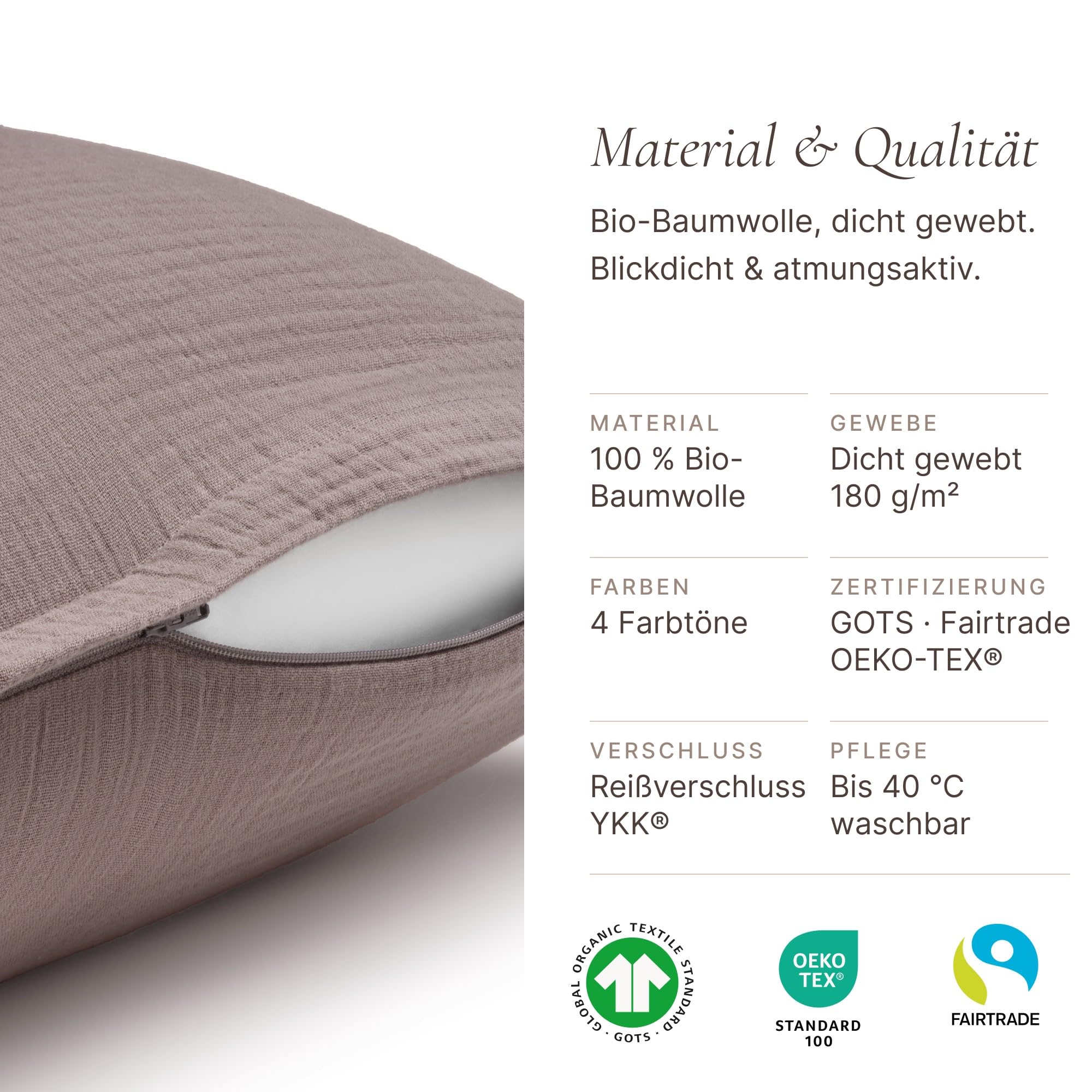 Juego de 2 fundas de almohada de muselina, 70 x 90 cm, algodón