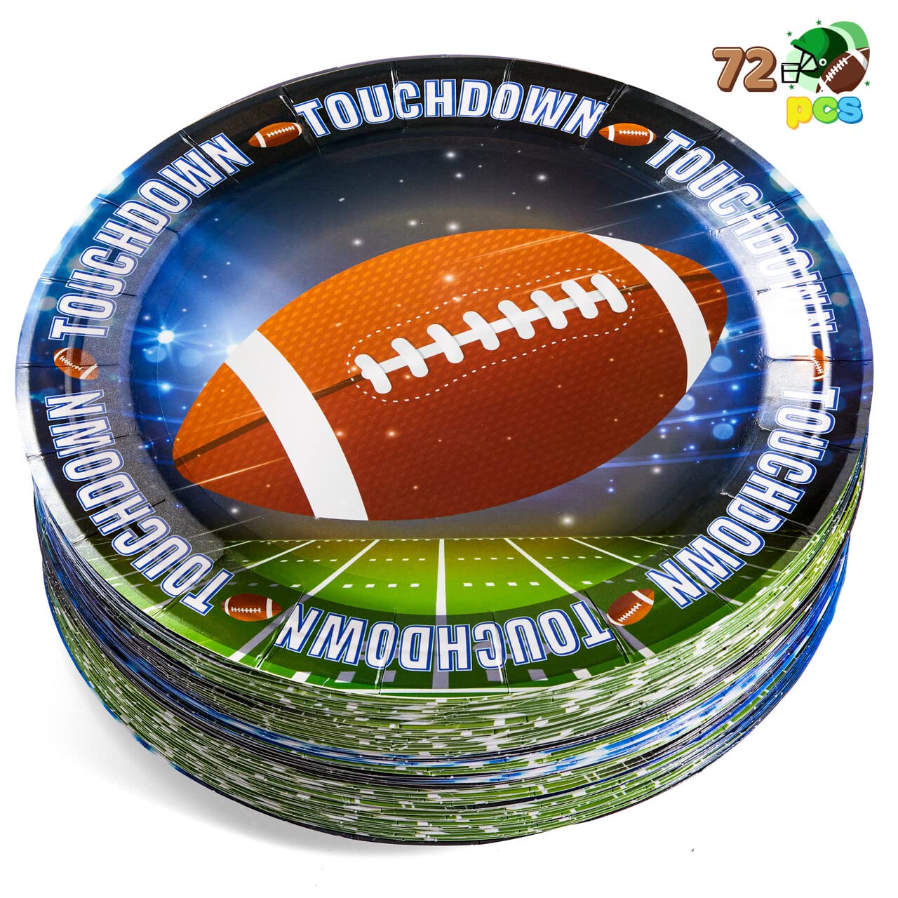 JOYIN 72 PCS 9" Football Paper Plates, Disposable Round Paper Plates for Football Themed Party Supplies, Family Dinner, Sports Event, Birthday Party