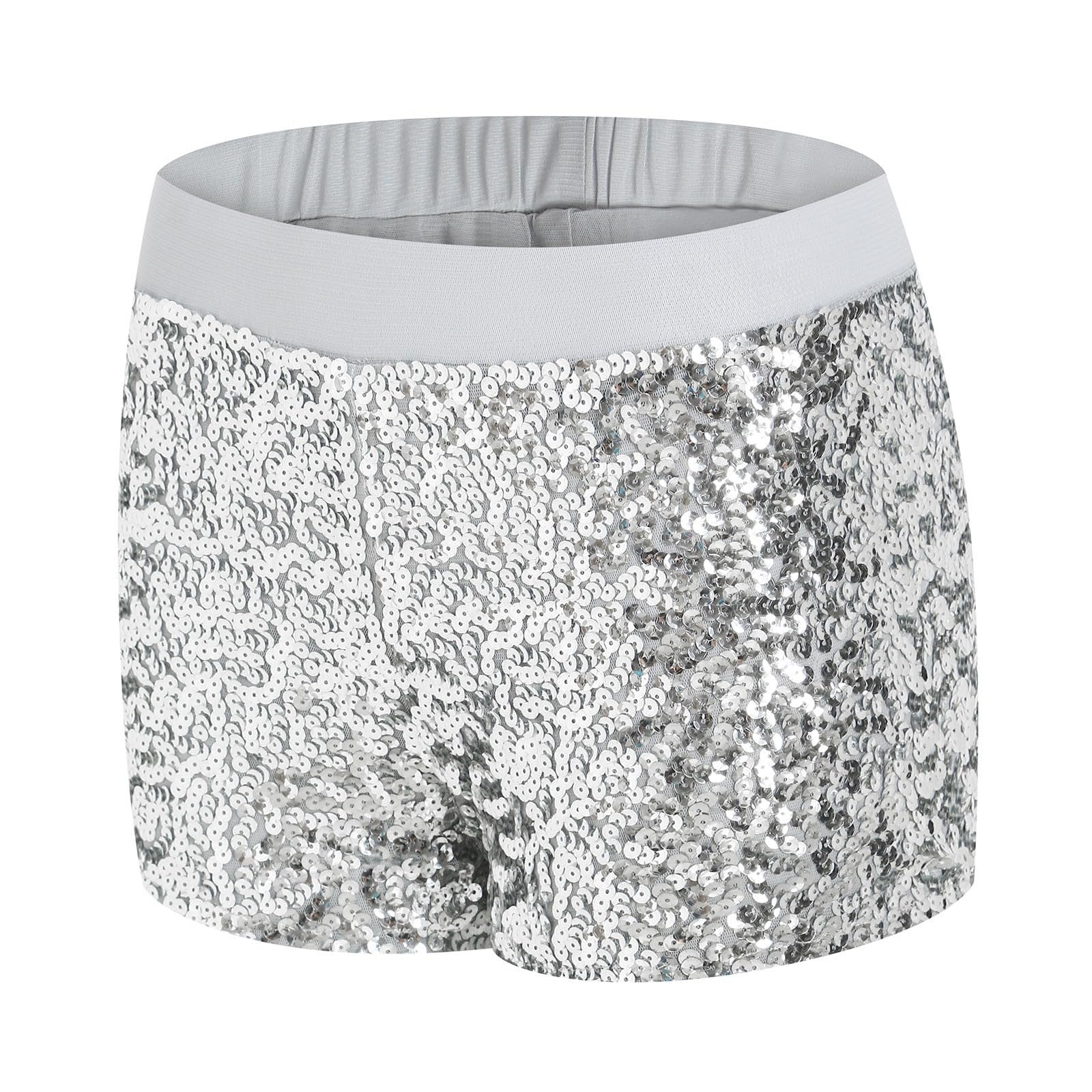 Pailletten Shorts Damen Hohe Taille Gerades Bein Metallic Hotpants Tanz Karneval lockere Stretch Yogahose mit Farbkontrast Kurz Pailletten Glitzer Shorts Glänzend Kurz Hose Sexy Hotpants
