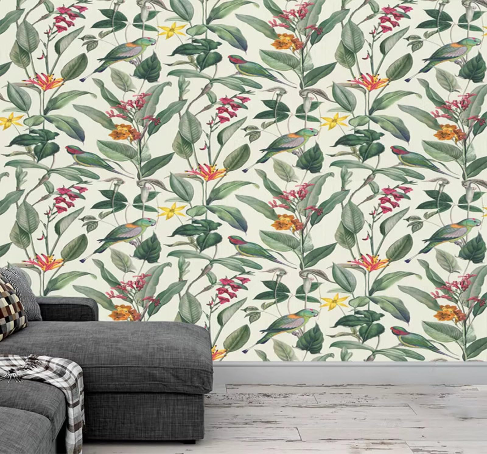 Vintage Luxury Rustic Plants Birds and Flowers Parrots 3D Wallpaper Easy Install Feature Office Living Room Sofa Bedroom TV Background Wall Decoration-300cm×210cm