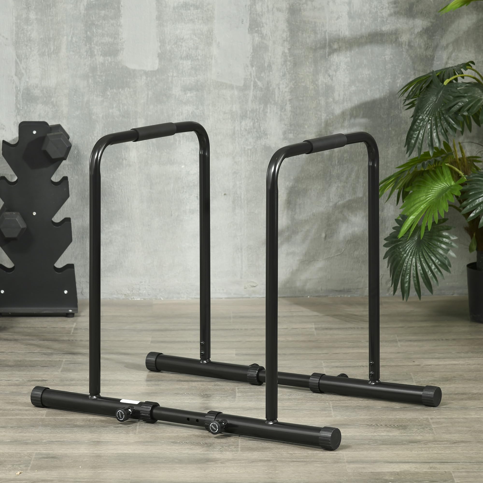SPORTNOW Barra per Dip in Acciaio ad Altezza Regolabile con 6 Lunghezze Regolabili, 90-102x65x80-90 cm, Nera