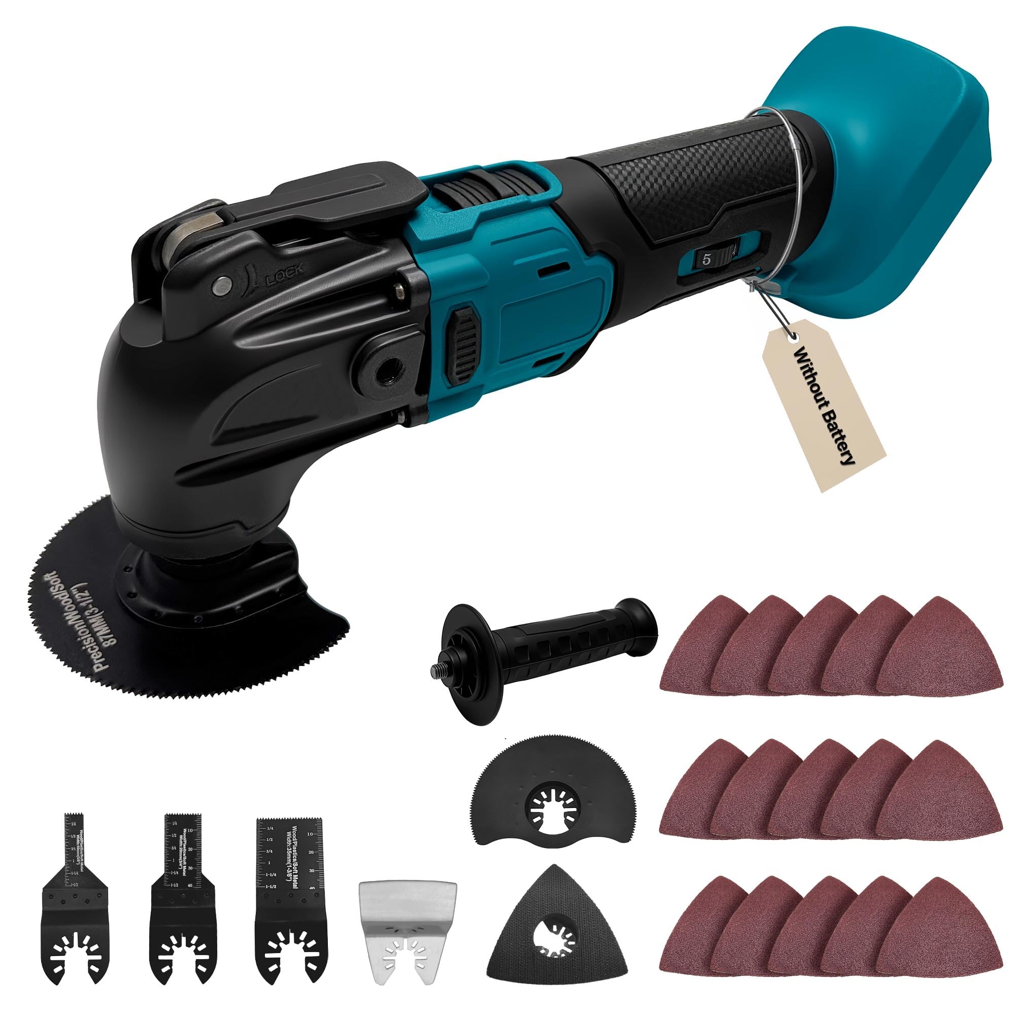 Multiherramientas oscilantes para batería Makita de 18 V, herramienta de corte y lijado multiusos, ángulo de oscilación de 4°, 6 velocidades variables, diseño de hoja de ajuste rápido con 21