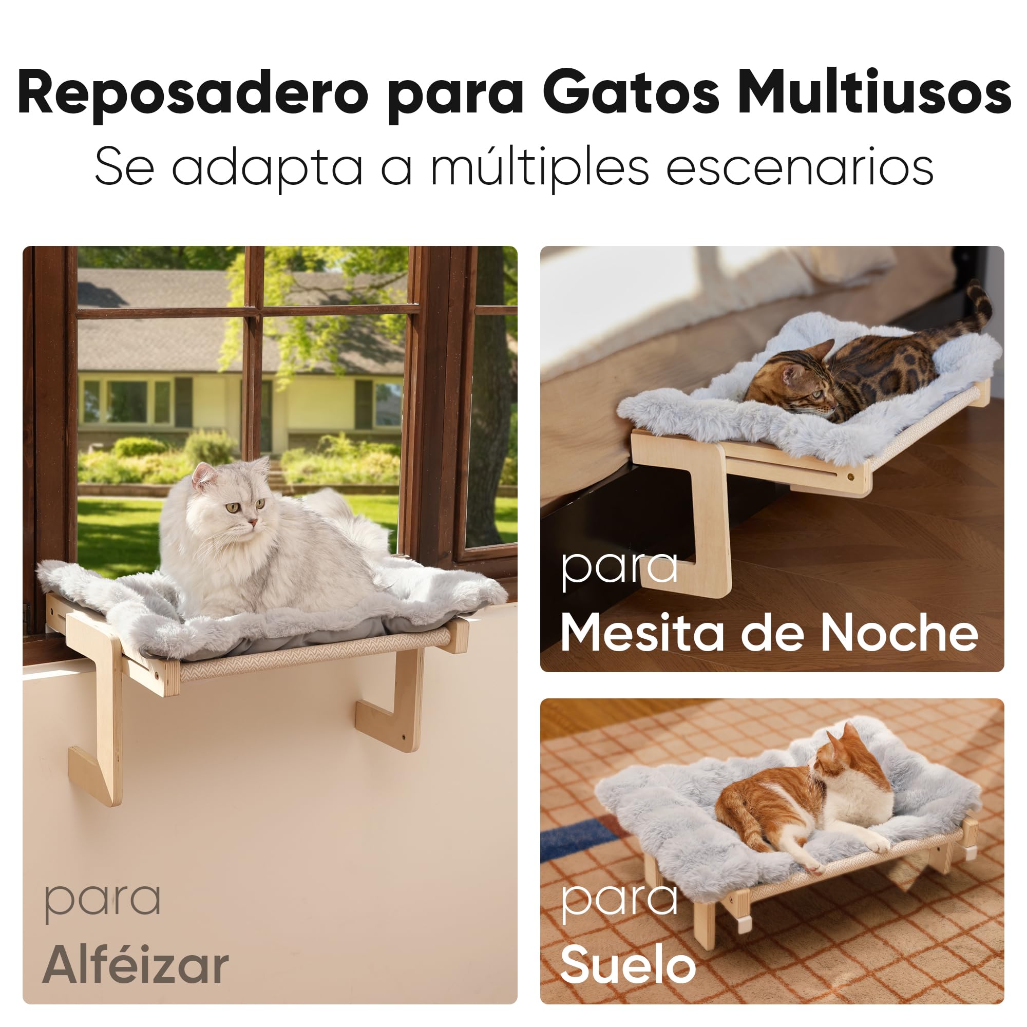 FUKUMARU Hamaca para Gatos Ventana Cama para Gatos Repisa, con cojín Suave, Estructura Reforzada de Madera y Metal, Hamaca Convertible. Soporta hasta 20kg
