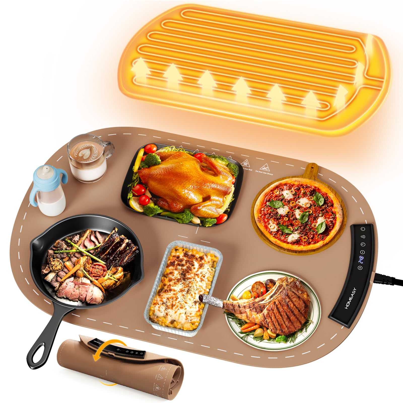 Food Warming Mat, Electric Warming Trays for Buffet & Party Rollable Food Warmers Silicone Heating Mat with 9 Temperature Setting 23.1
