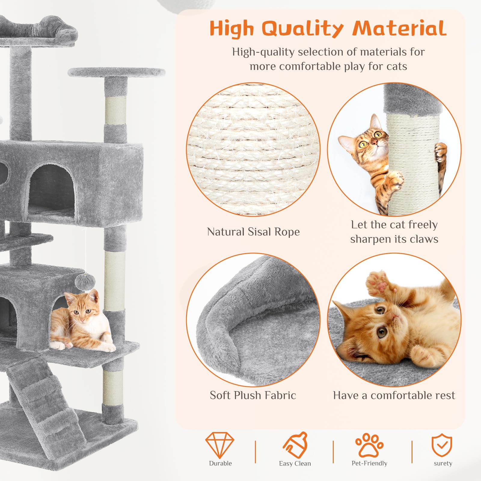 Snapklik.com : Sweetcrispy 54 Inch Cat Tree Tower, Multi-Level