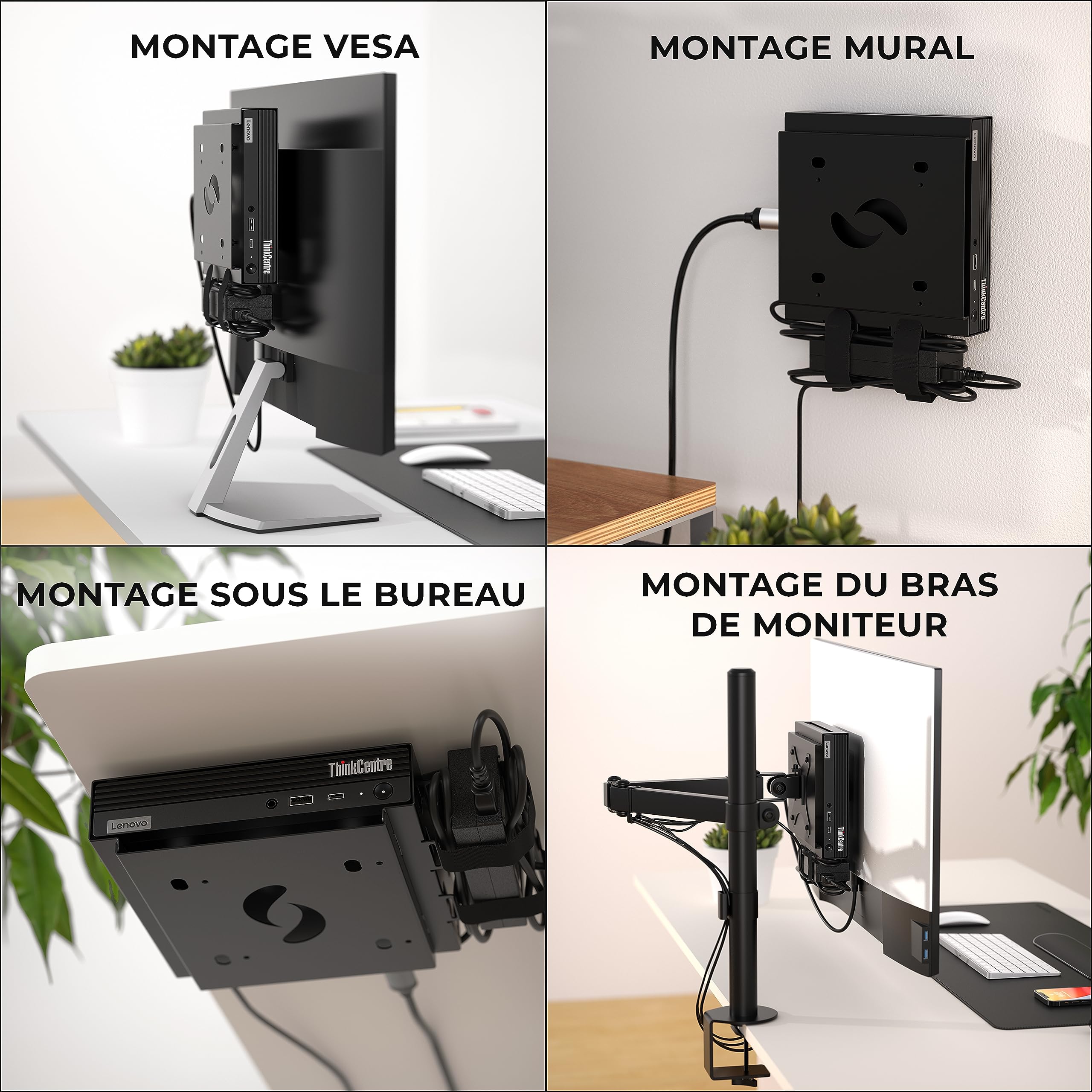 HumanCentric Support VESA compatible avec Lenovo Thinkcentre Tiny M90q Gen 2, M80q Gen3, M90q Gen3, M70q Gen 2, Thinkstation P3 Tiny, M60e, M75q Gen2, M70q, montage derrière moniteur