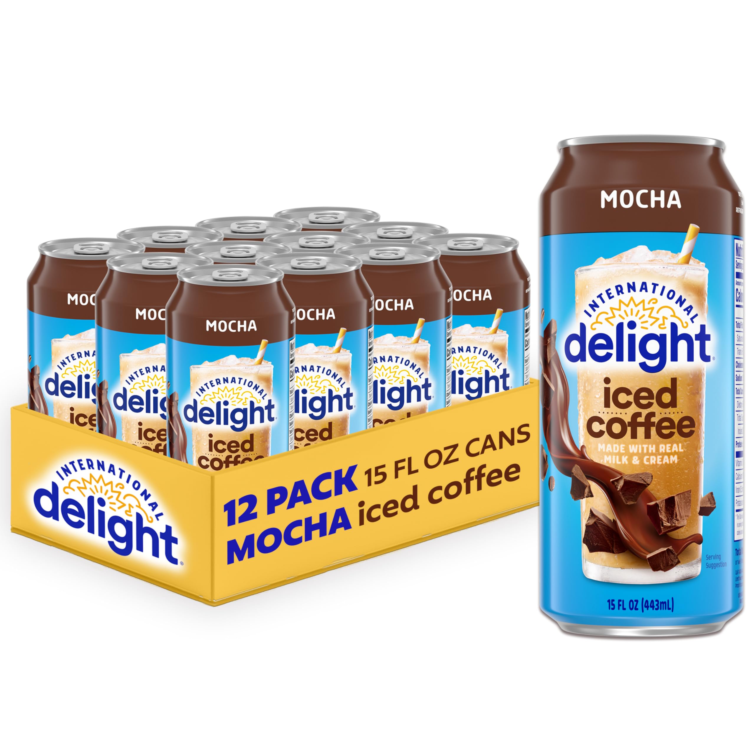 International Delight Iced Coffee, Mocha, Grab and Go Coffee Drinks Made with Real Milk and Cream, 15 FL OZ Can, 12 Count