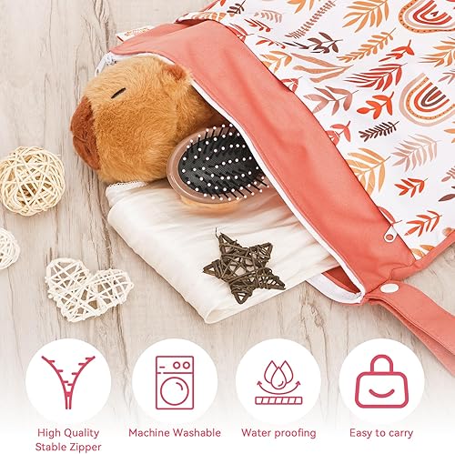 Miniatura 4 de Bolsa húmeda, bolsa húmeda y seca, bolsa húmeda para traje de baño, con dos bolsillos secos y húmedos, impermeable, reutilizable, arcoíris, hoja