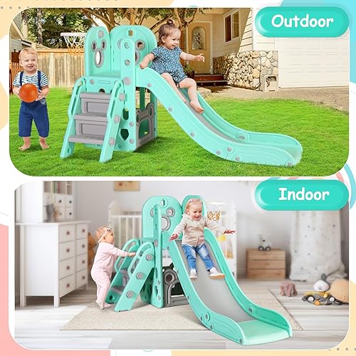 Miniatura 7 de MAMIZO Tobogán 6 en 1 para niños pequeños, tobogán extralargo para escaladores, parque infantil para interiores y exteriores, con aro de baloncesto