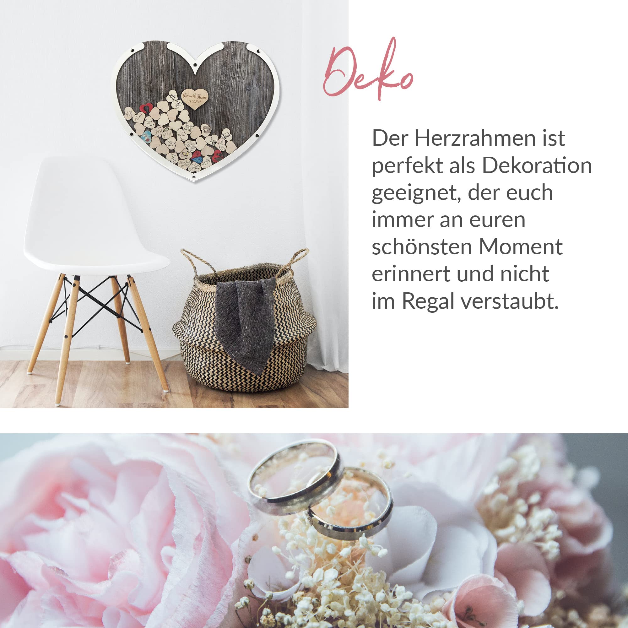Edles Hochzeitsgästebuch, Herzform, Holz Herzchen - Personalisierbar mit Wunschgravur