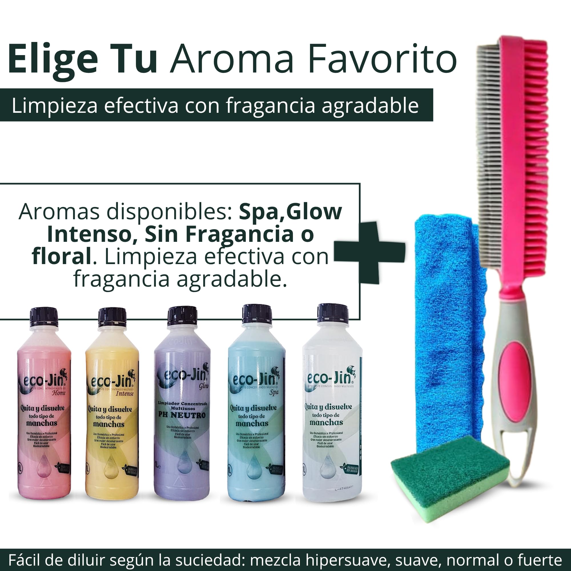 ECO-JIN Pack INTENSE | Difusor | Cepillo Para Textil Rosa | Bayeta Microfibra | Estropajo Con Esponja | Limpiador Multiusos
